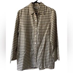 Vintage Chico's Design Silk Blend Striped Button up Metallic Blouse Sz 0 (US 4)